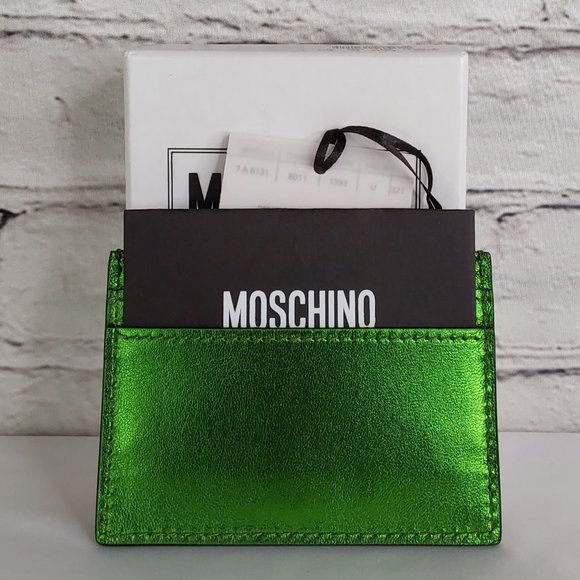 'MOSCHINO' LEATHER 'CASINO KRYSTAL' RAISED BLING LOGO FRONT FOILED CARD CASE - Picture 4 of 16